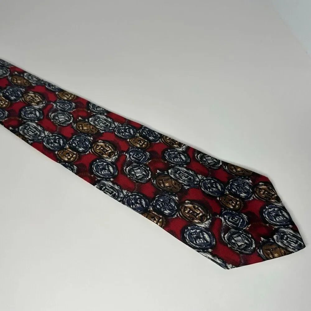 Damon Silk Necktie Beige, Blue, Red X-Long